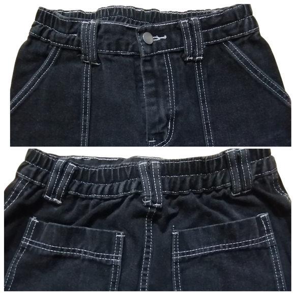 🐝 26"W, black washed denim high waist overalls with white topstitchin - Picture 3 of 8